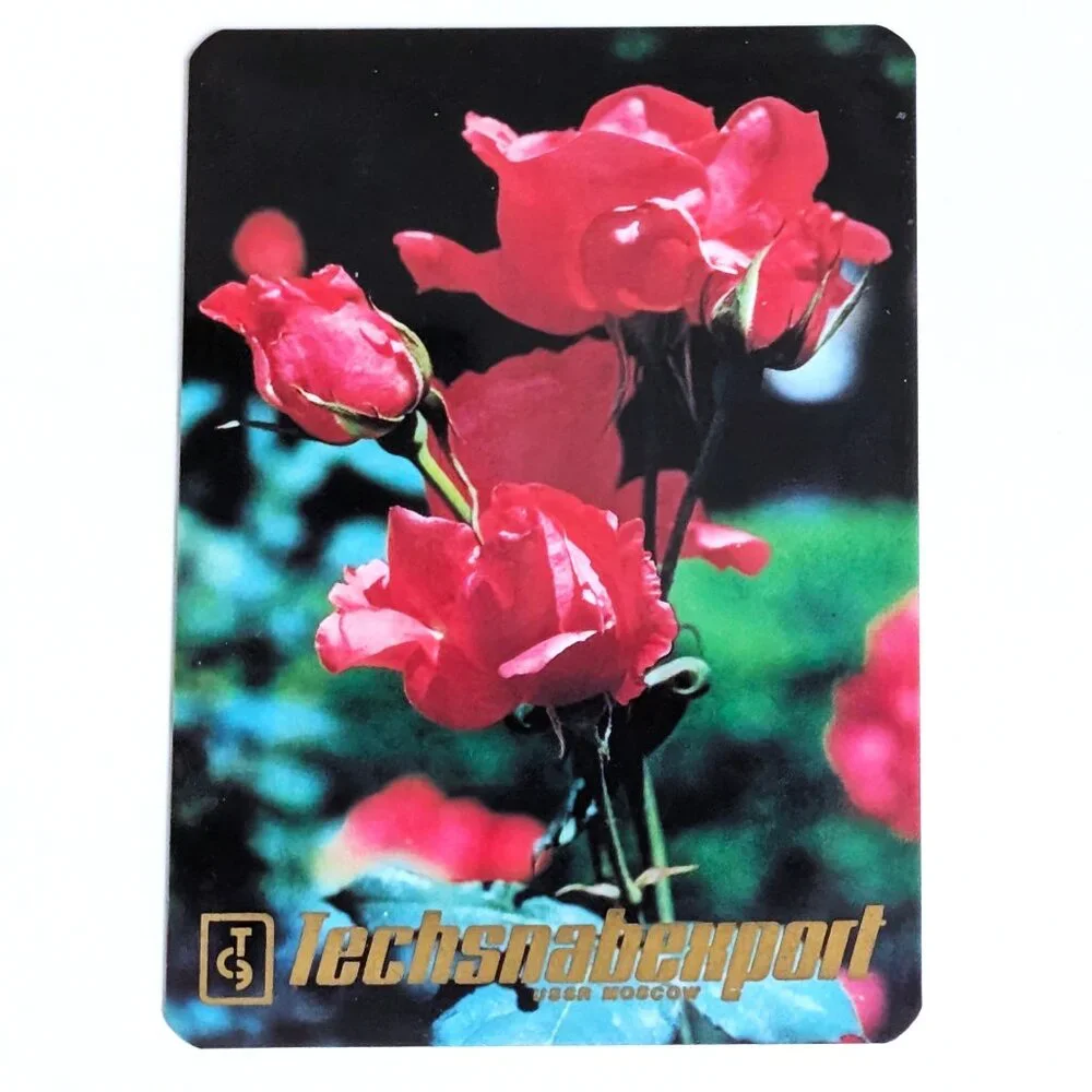 Vintage Russian Soviet USSR Pocket Calendar Techsnabexport Pink Flowers 1982
